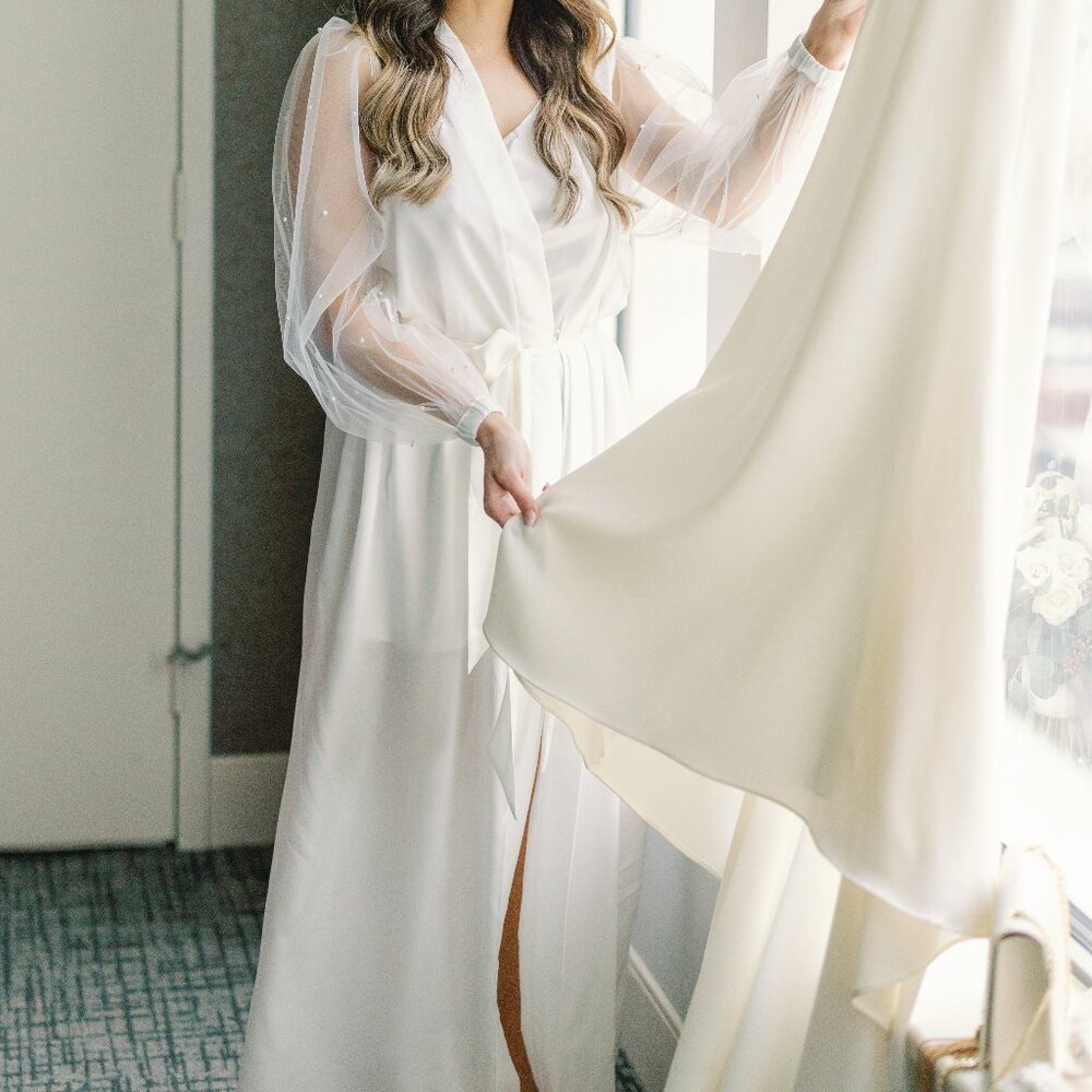 Pearl Sleeve Silk Bridal Robe
